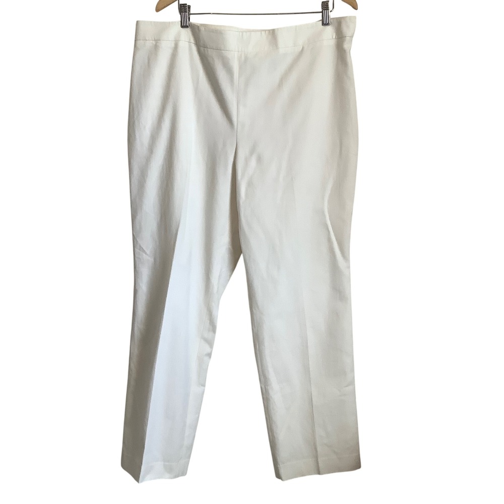 Talbots Womens White Textured Cotton Blend Straight Leg Side Zip Dress Pants 18